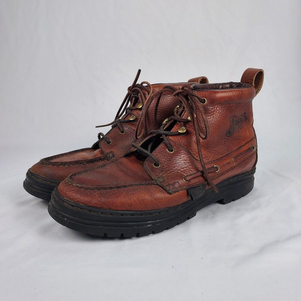 Justin Mens 9M Leather Moc Toe Ankle Boots Brown Casual Outdoor Shoes